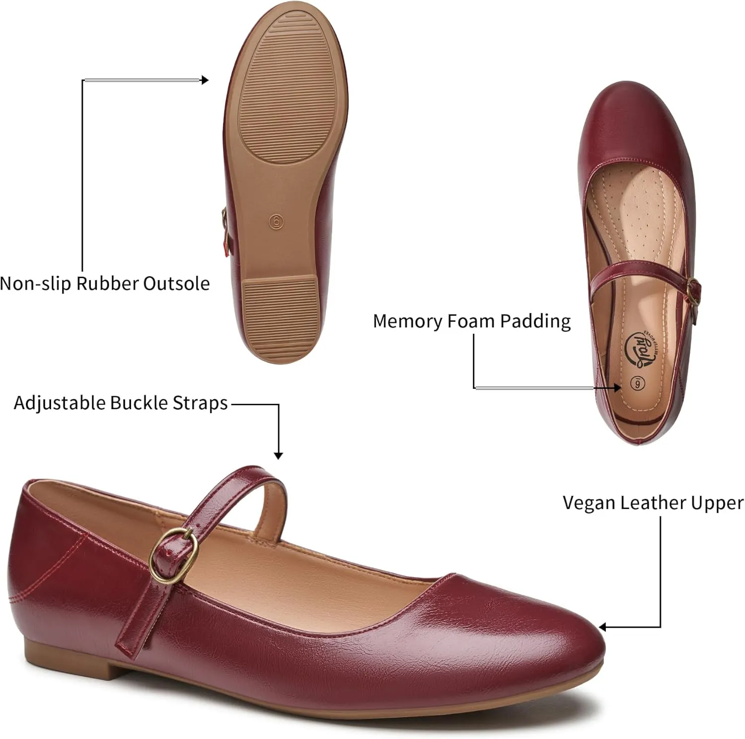 Trary Mary Jane Ballet Flats, Black Flats for Women, Ankle Strap Dressy Comfortable Flats