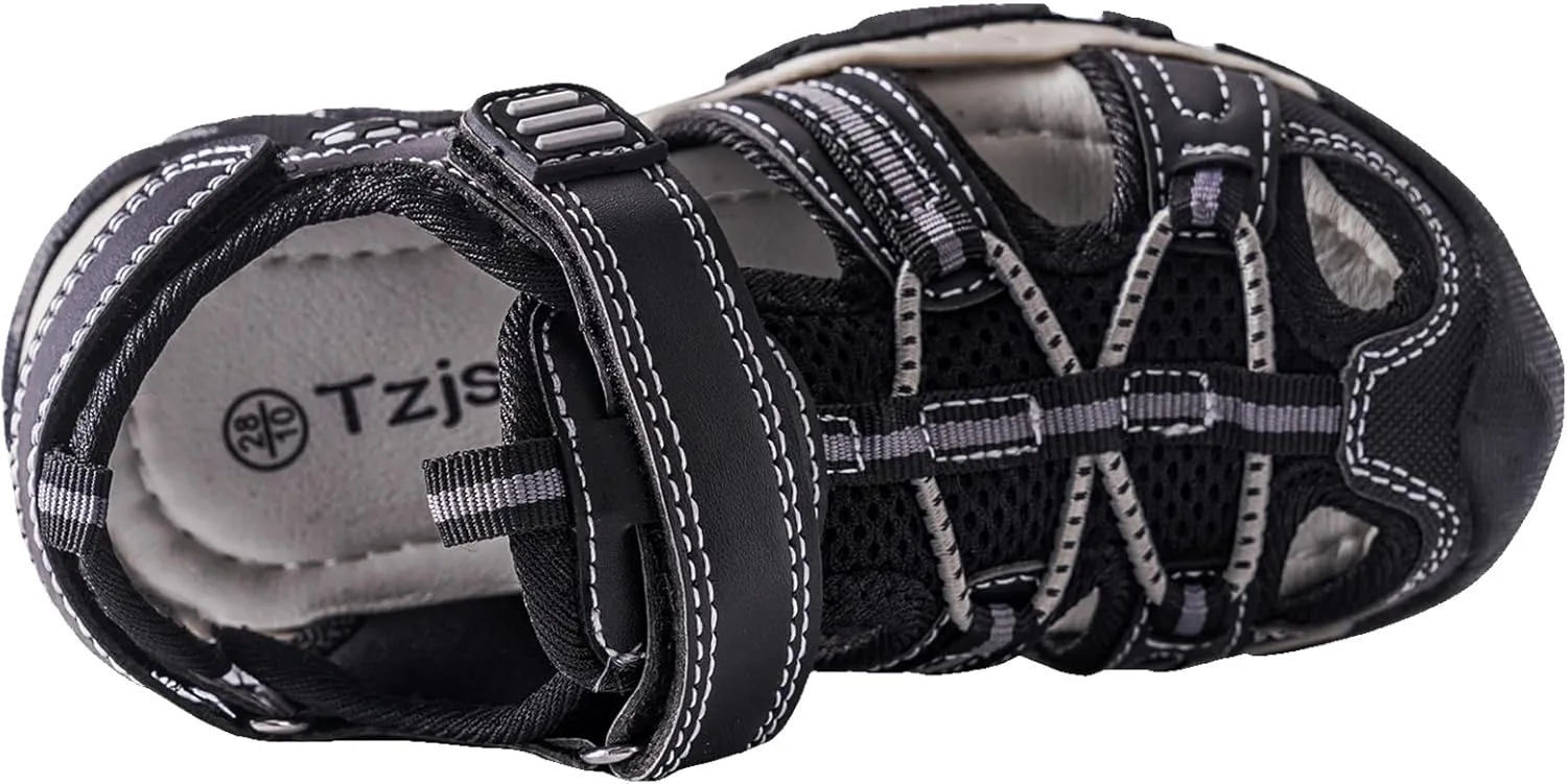 TZJS Girls Boys Sandals Kids Closed Toe Outdoor Hiking Sandal Lightweight Athletic Adjustable Straps Summer Shoes for Toddler/Little Kid