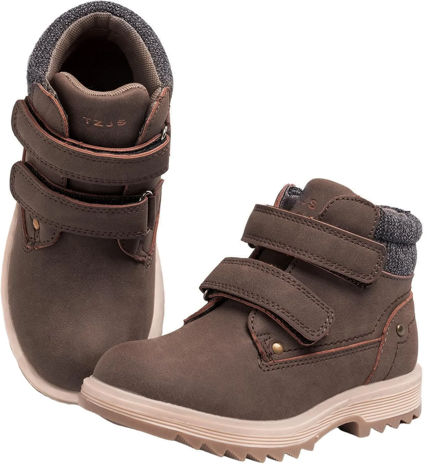 TZJS Kids' Hiking Work Boots for Boys Girls, Waterproof Outdoor Ankle Boots with Hook and Loop