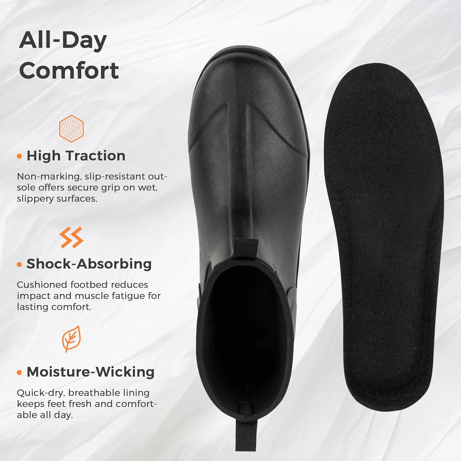 Ubon Men's Short Ankle Rubber Rain Boots Waterproof, Slip On Insulated Mud Work Rainboots Garden Shoes