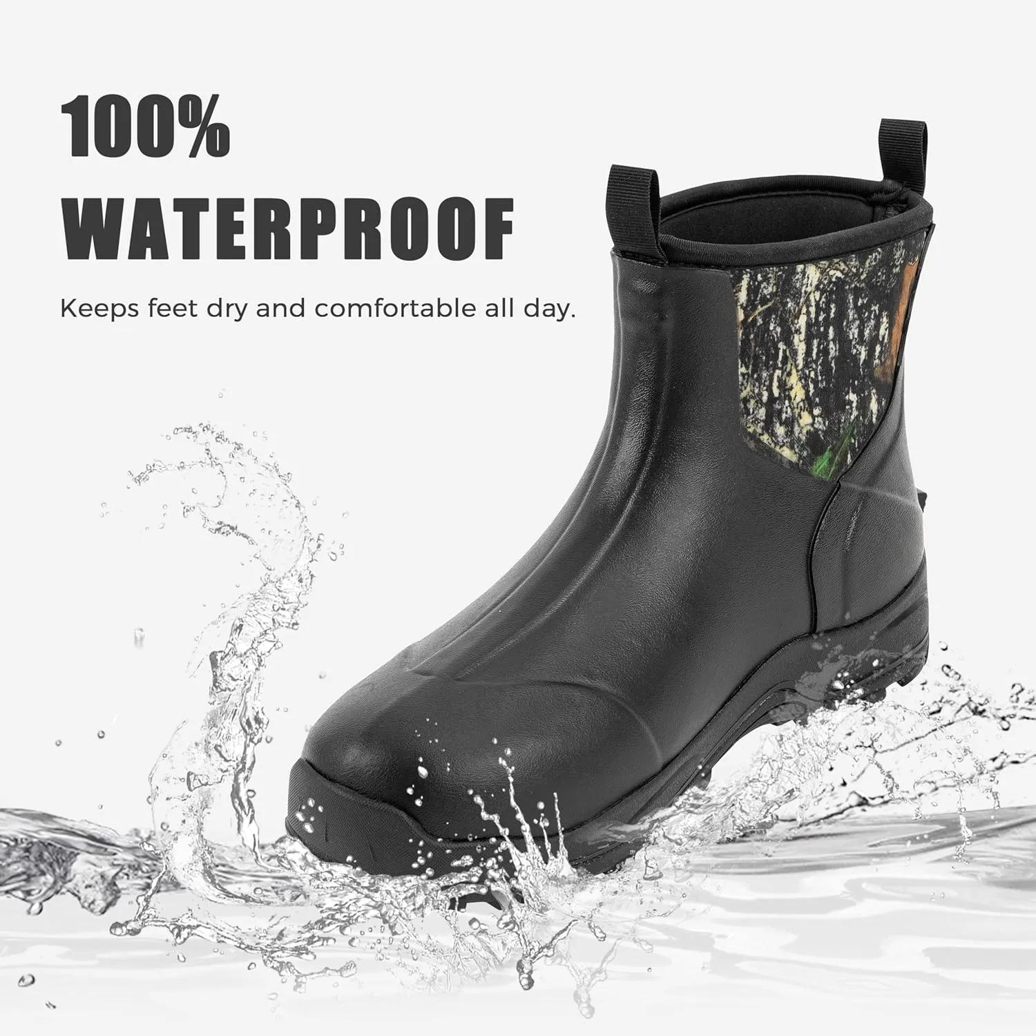 Ubon Men's Short Ankle Rubber Rain Boots Waterproof, Slip On Insulated Mud Work Rainboots Garden Shoes