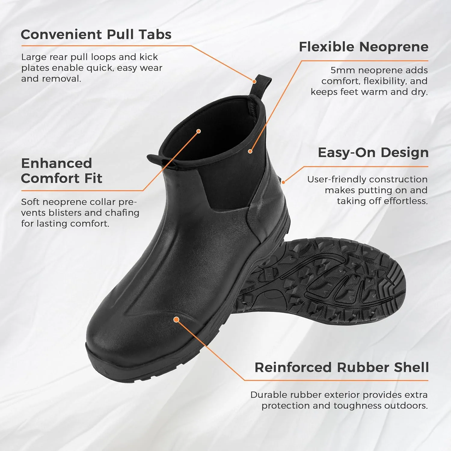 Ubon Men's Short Ankle Rubber Rain Boots Waterproof, Slip On Insulated Mud Work Rainboots Garden Shoes