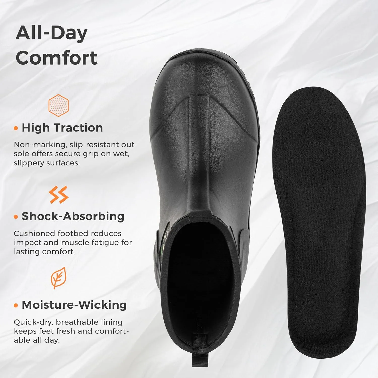 Ubon Men's Short Ankle Rubber Rain Boots Waterproof, Slip On Insulated Mud Work Rainboots Garden Shoes