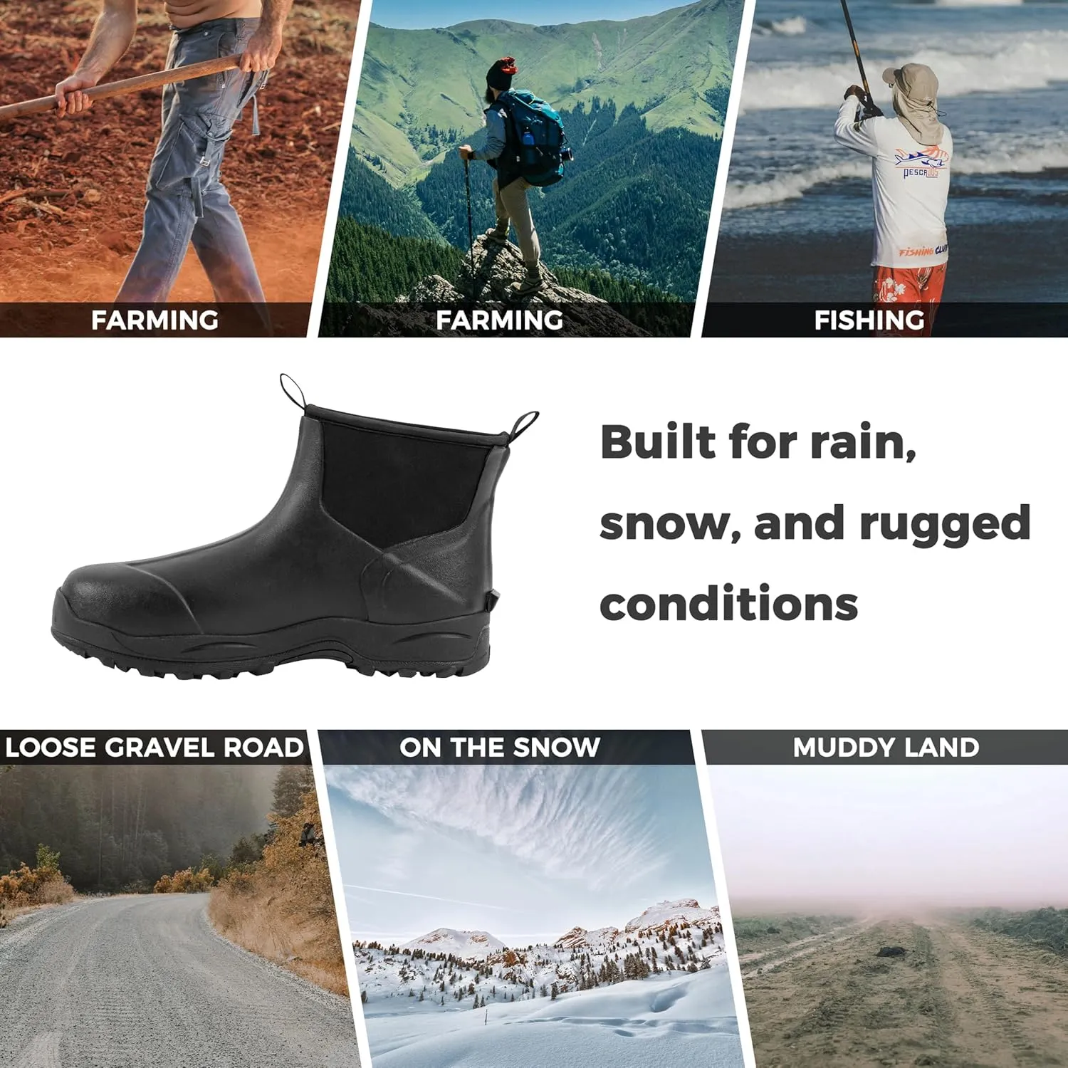 Ubon Men's Short Ankle Rubber Rain Boots Waterproof, Slip On Insulated Mud Work Rainboots Garden Shoes