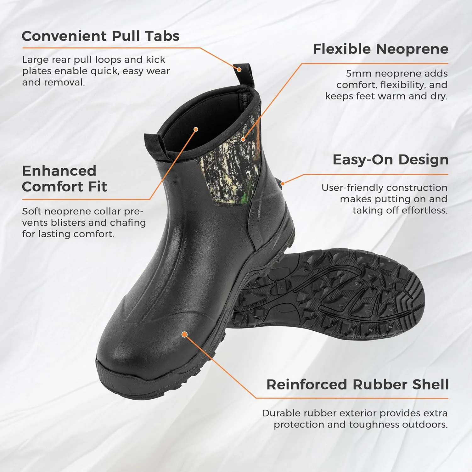 Ubon Men's Short Ankle Rubber Rain Boots Waterproof, Slip On Insulated Mud Work Rainboots Garden Shoes