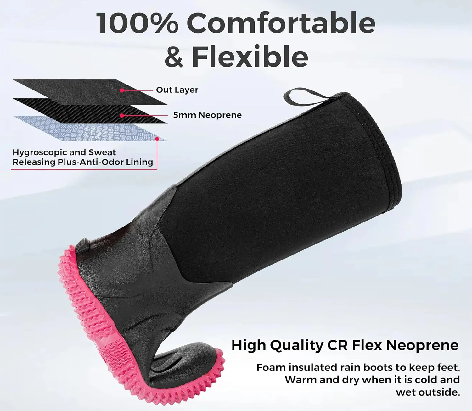 Ubon Rubber Boots for Women Waterproof Neoprene Rain Boots Mud Work Hunting Boots