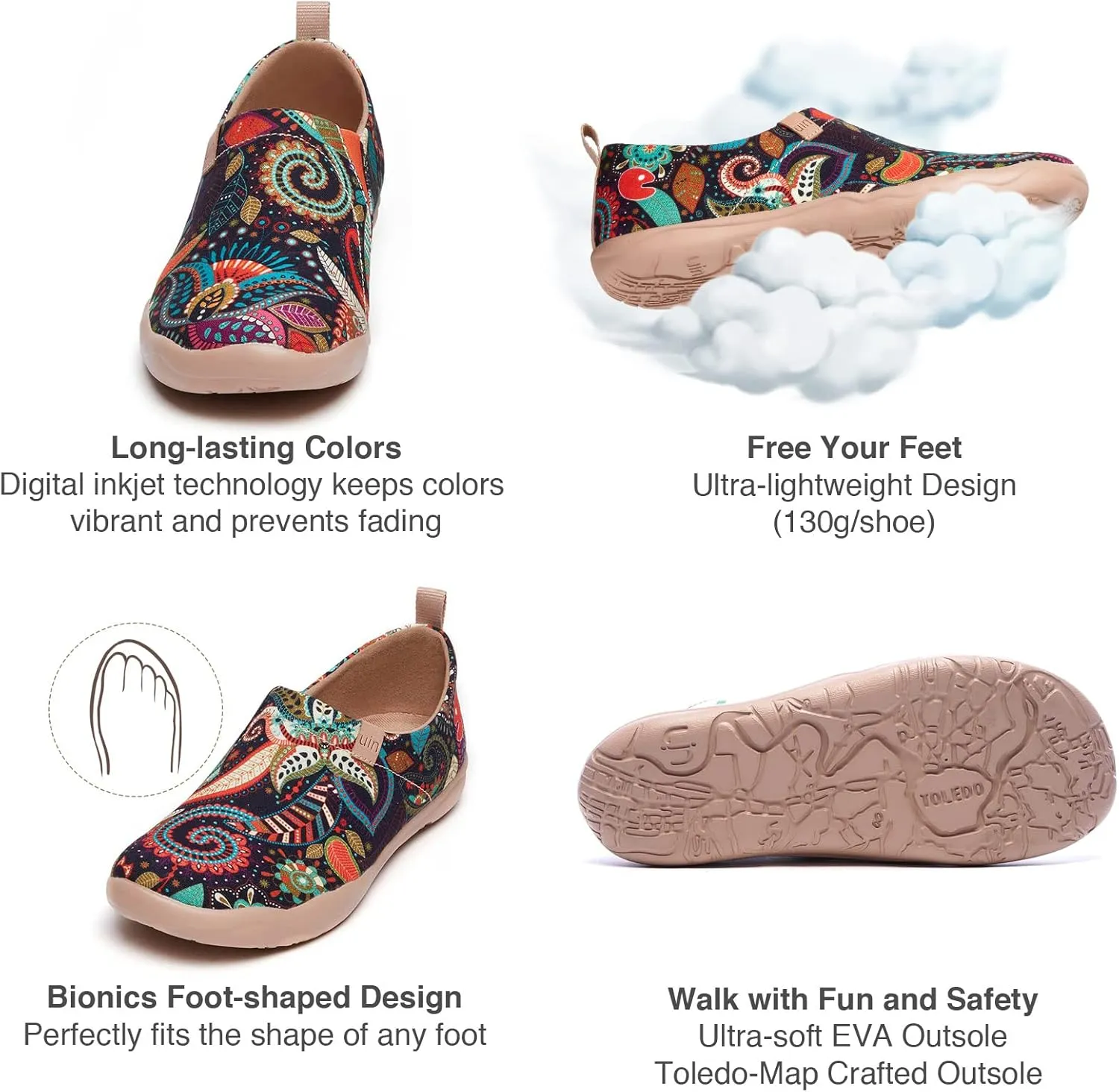 UIN Women's Walking Travel Shoes Slip On Microfiber Casual Loafers Lightweight Comfort Fashion Sneaker Toledo