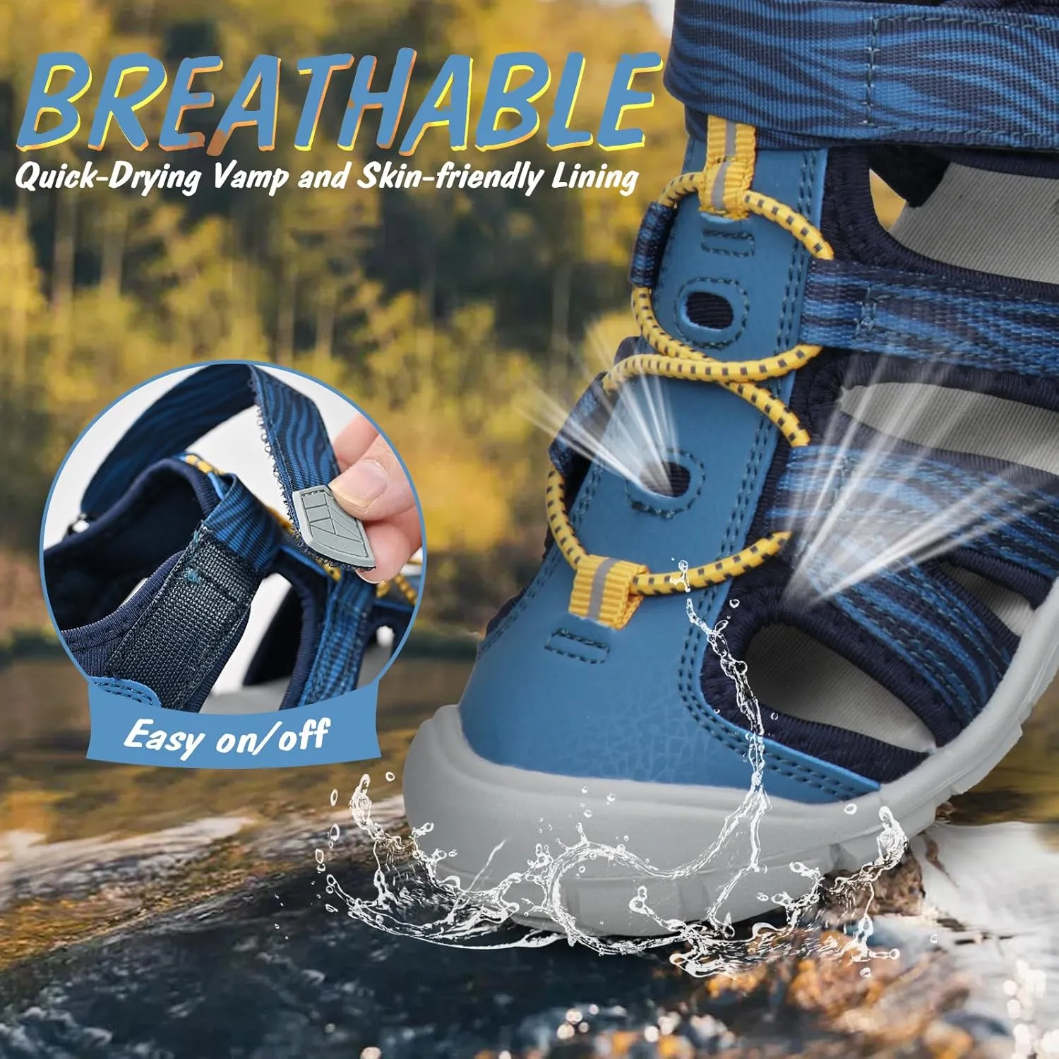 UOVO Boys Sandals Kids Sandals Hiking Athletic Closed-Toe Beach Summer Sandals for Boys Quick-Drying Slip Resistant
