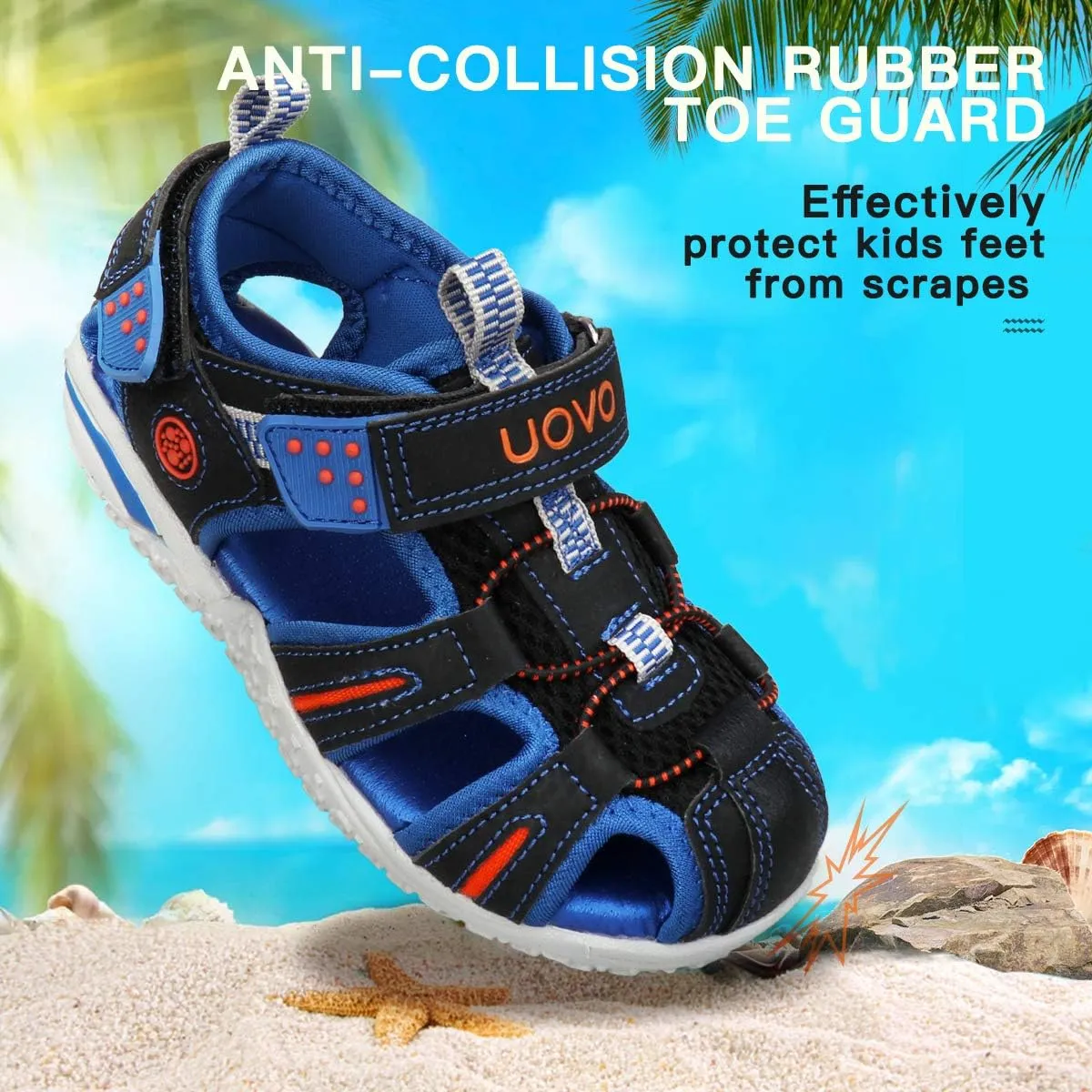 UOVO Boys Sandals Kids Sandals Hiking Athletic Closed-Toe Beach Summer Sandals for Boys Quick-Drying Slip Resistant