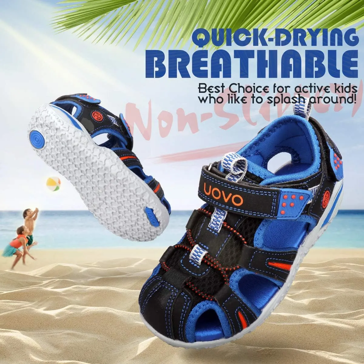 UOVO Boys Sandals Kids Sandals Hiking Athletic Closed-Toe Beach Summer Sandals for Boys Quick-Drying Slip Resistant