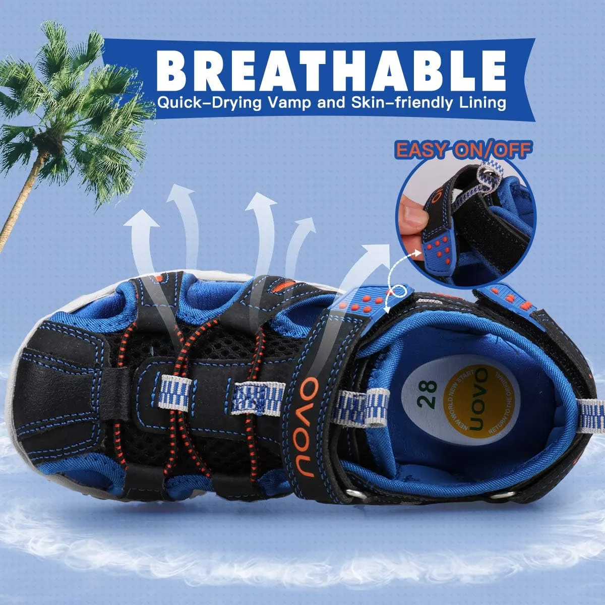 UOVO Boys Sandals Kids Sandals Hiking Athletic Closed-Toe Beach Summer Sandals for Boys Quick-Drying Slip Resistant