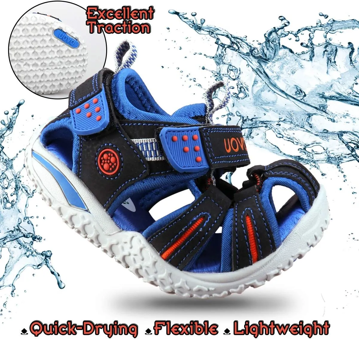 UOVO Boys Sandals Kids Sandals Hiking Athletic Closed-Toe Beach Summer Sandals for Boys Quick-Drying Slip Resistant