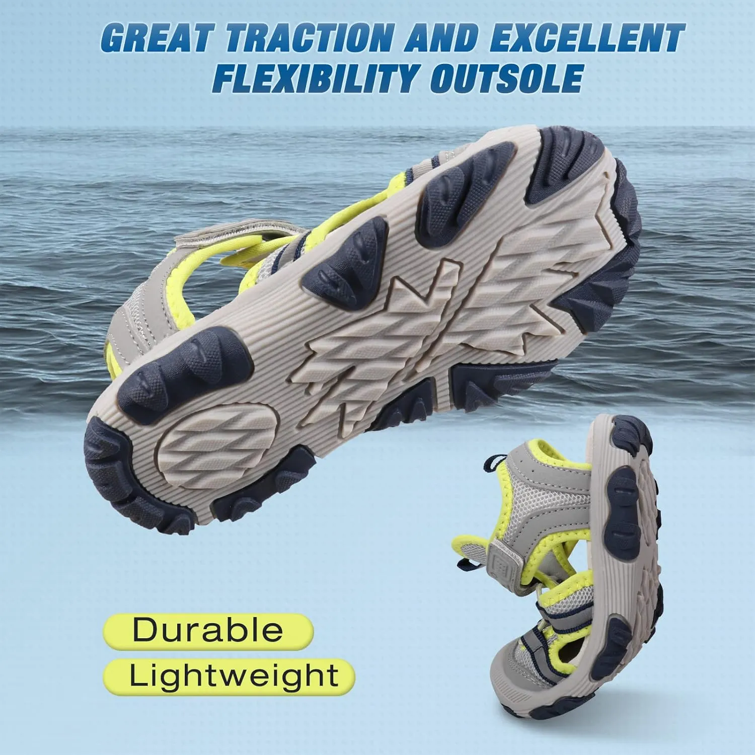 UOVO Boys Sandals Kids Sandals Hiking Athletic Closed-Toe Beach Summer Sandals for Boys Quick-Drying