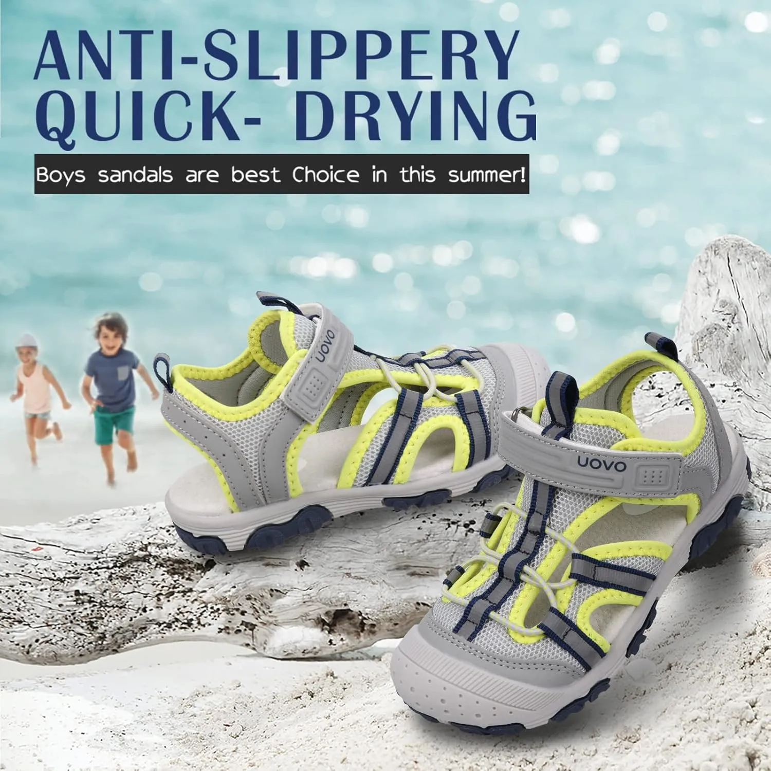 UOVO Boys Sandals Kids Sandals Hiking Athletic Closed-Toe Beach Summer Sandals for Boys Quick-Drying