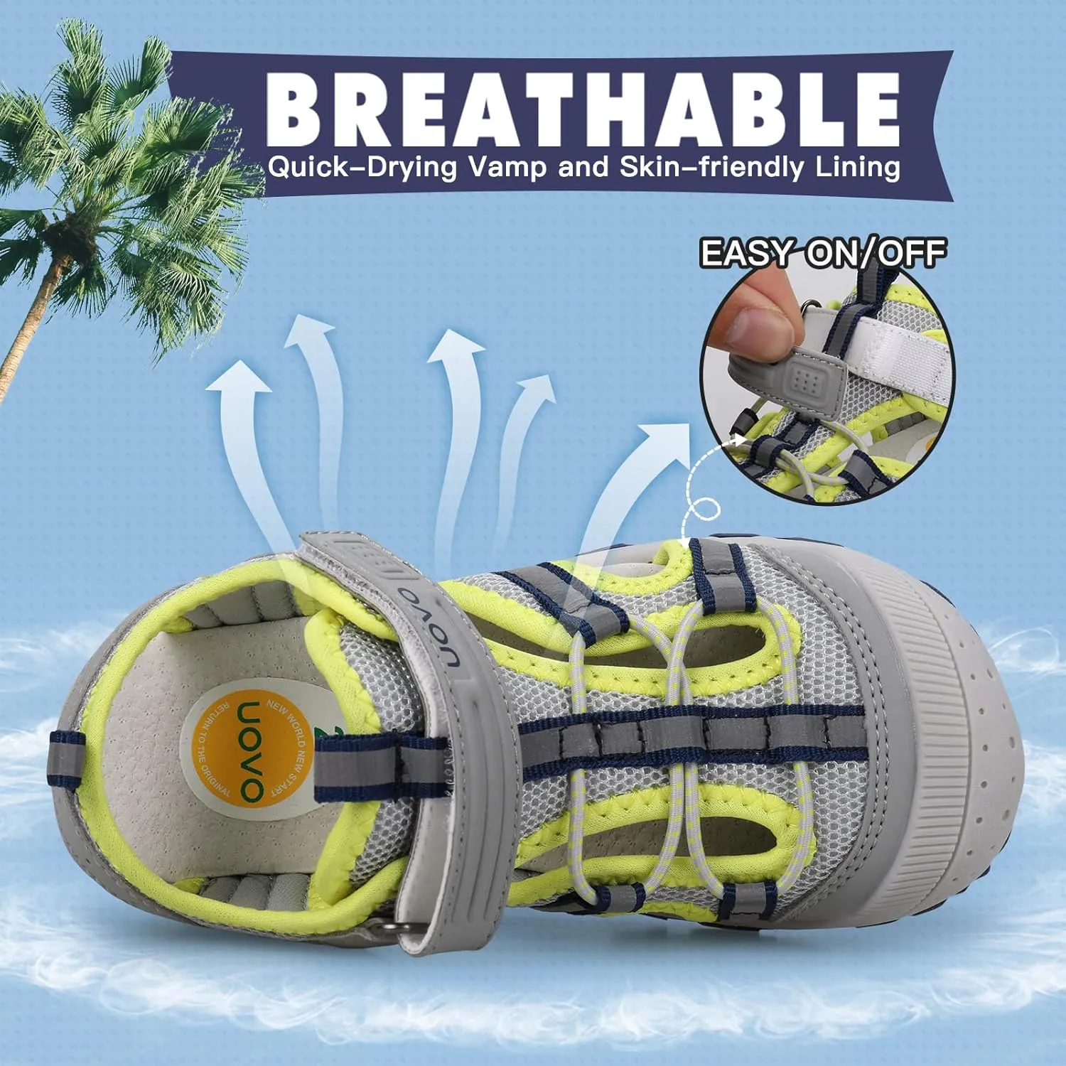 UOVO Boys Sandals Kids Sandals Hiking Athletic Closed-Toe Beach Summer Sandals for Boys Quick-Drying