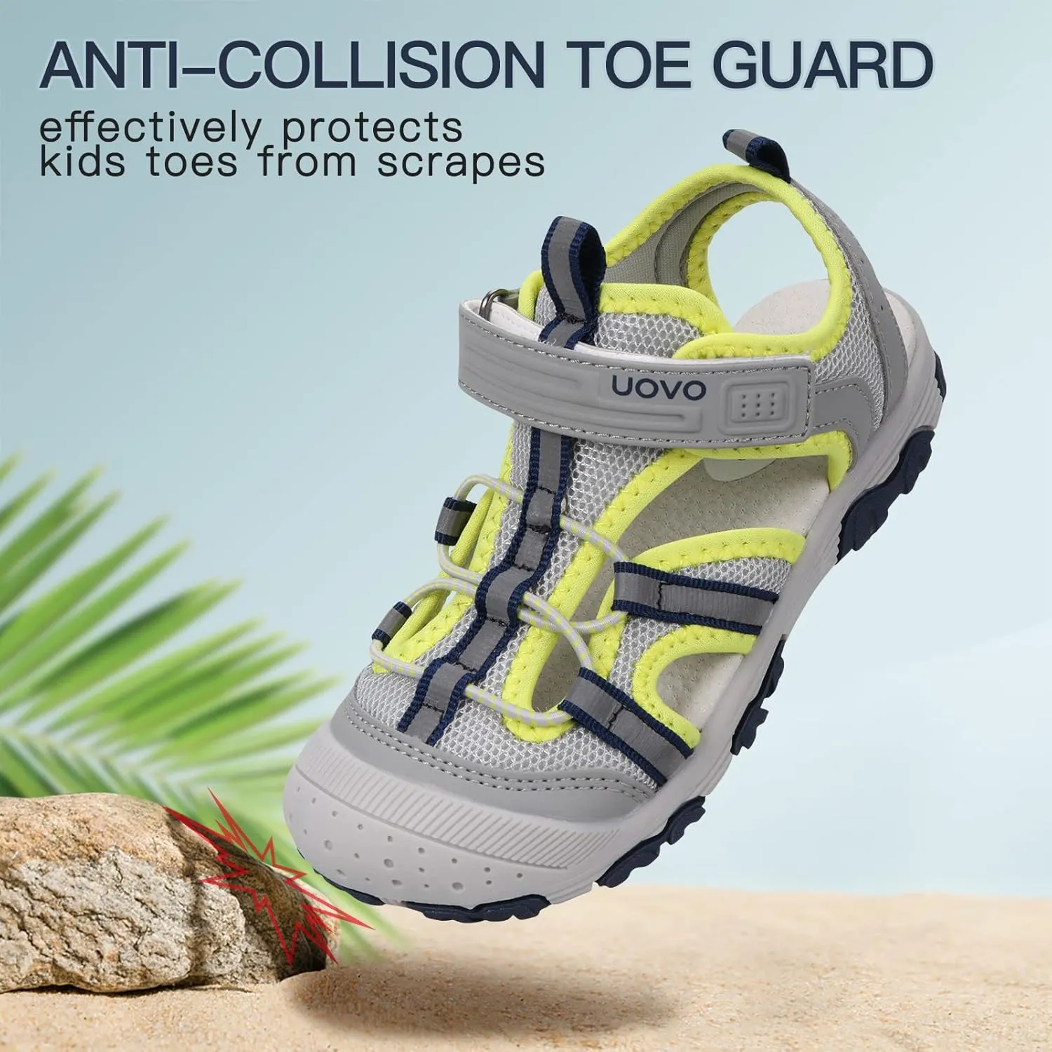 UOVO Boys Sandals Kids Sandals Hiking Athletic Closed-Toe Beach Summer Sandals for Boys Quick-Drying