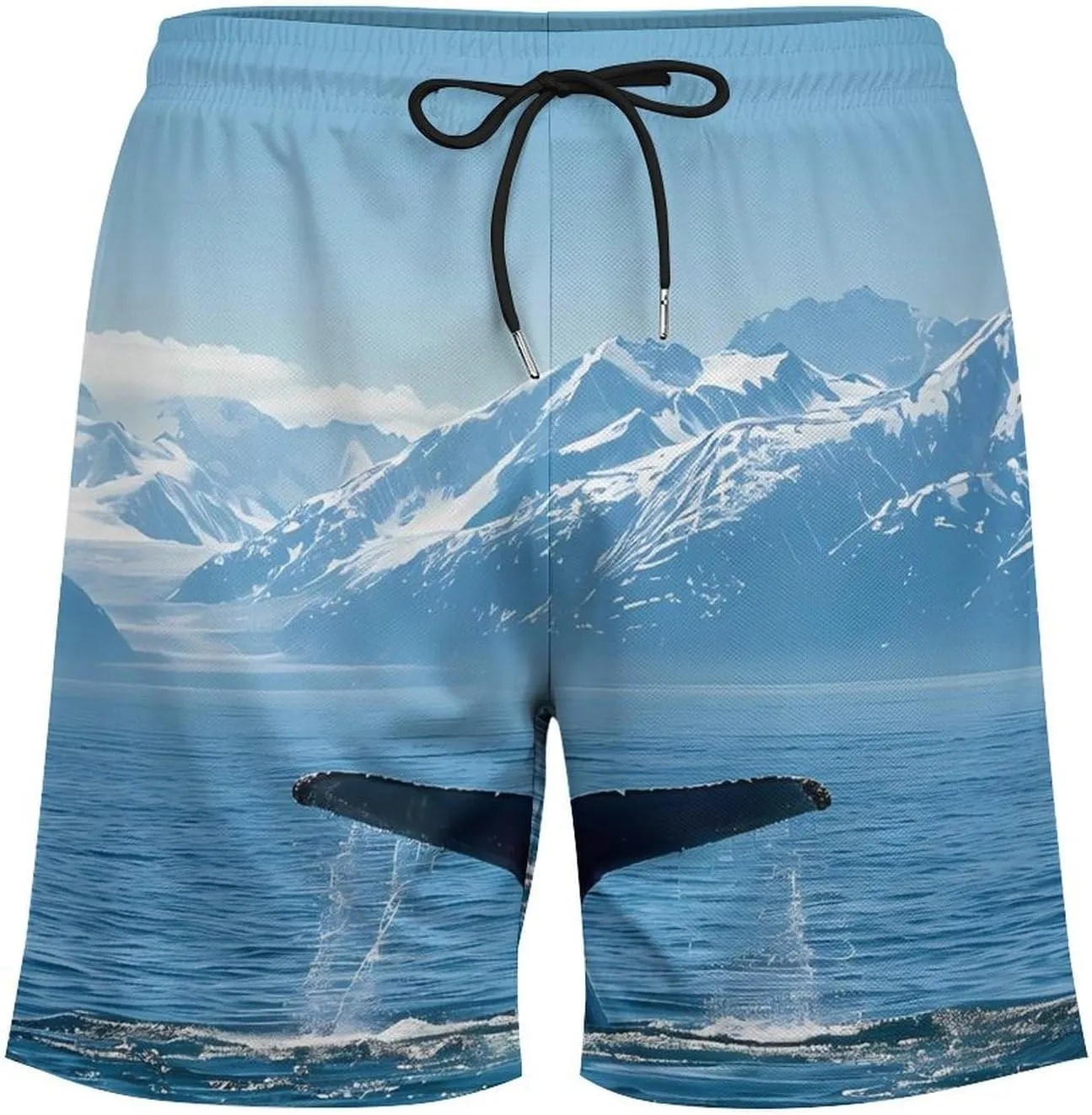 USA Alaska Whale Tail in Mountaines Men's Swim Trunks Quick Dry Board Shorts Swimwear Beach Shorts with Compression Liner