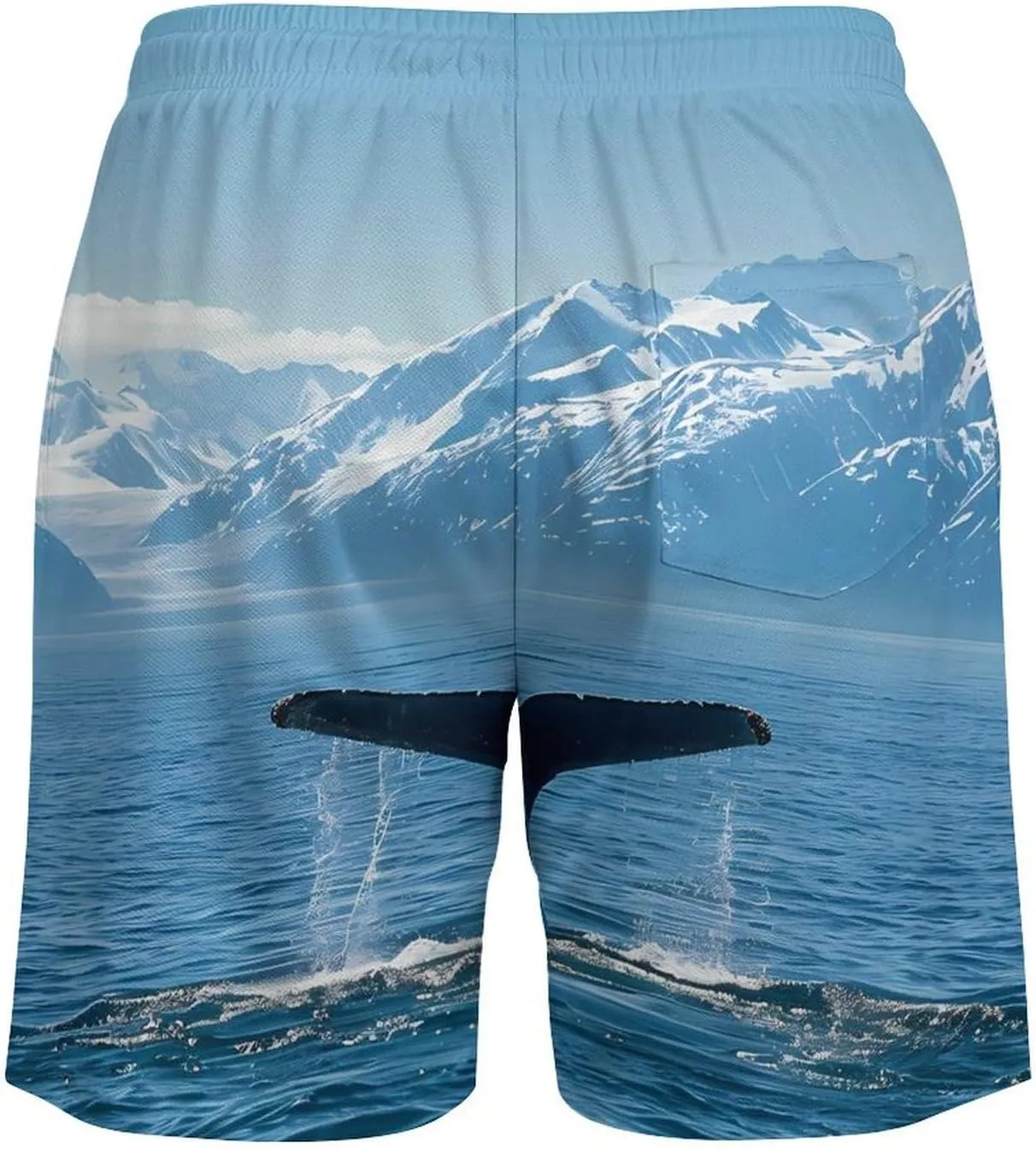 USA Alaska Whale Tail in Mountaines Men's Swim Trunks Quick Dry Board Shorts Swimwear Beach Shorts with Compression Liner