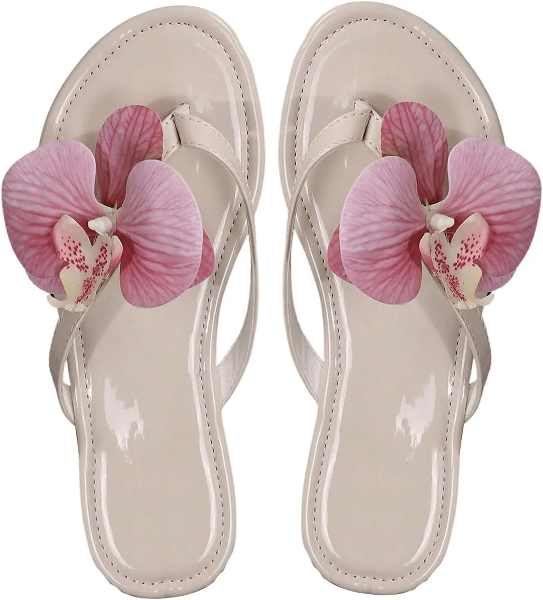 Verdusa Women's 3D Floral Slip on Flip Flops Holiday Beach Leather Flat Sandals