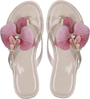 Verdusa Women's 3D Floral Slip on Flip Flops Holiday Beach Leather Flat Sandals