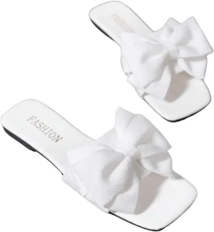 Verdusa Women's Bow Slide Sandals Open Toe Slip On Summer Flat Sandals