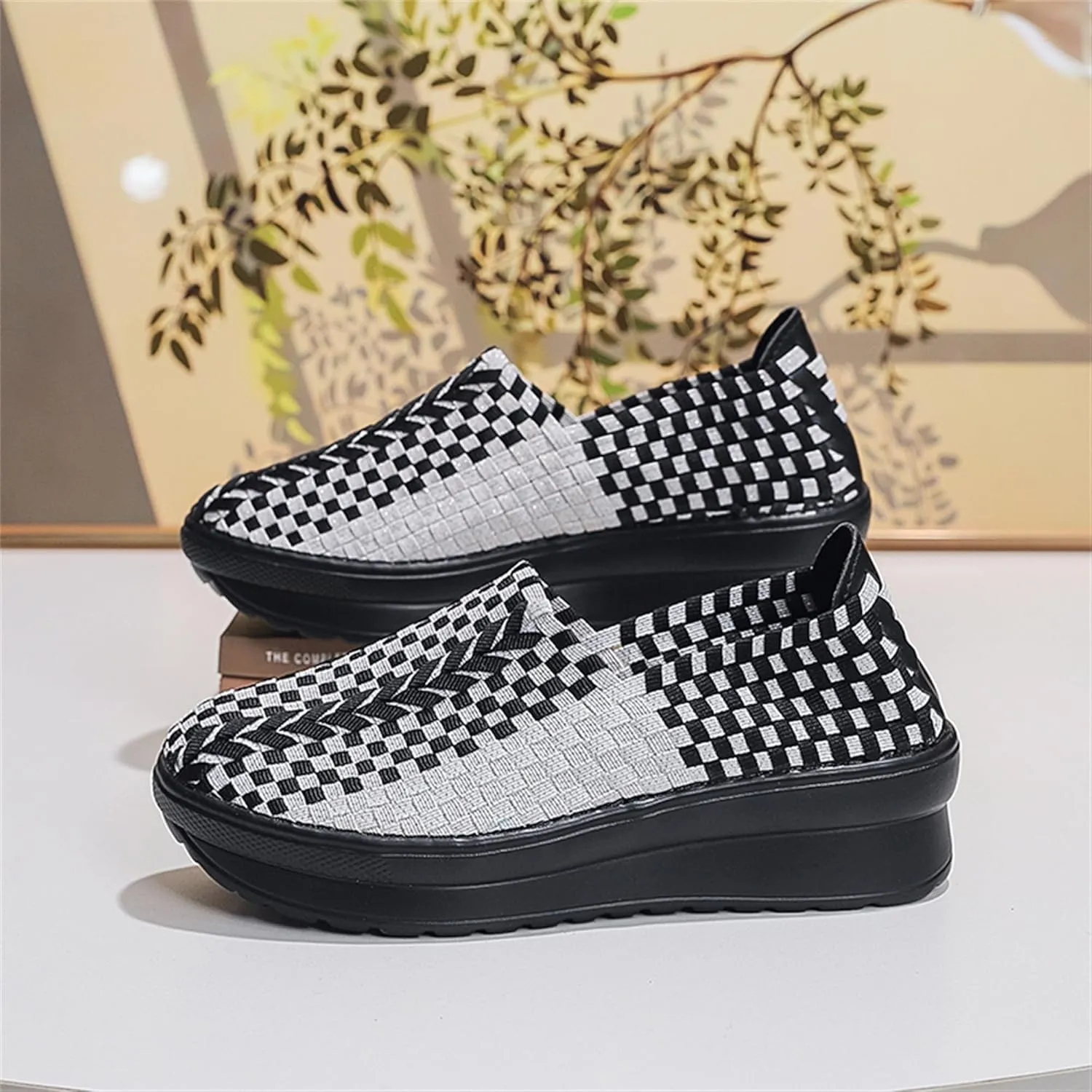 Veroders Women's Platform Wedge Closed-Toe Sandals Comfortable Walking Shoes Woven Pumps Mary Jane Shoes for School Beach