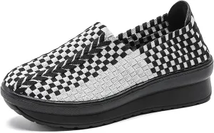 Veroders Women's Platform Wedge Closed-Toe Sandals Comfortable Walking Shoes Woven Pumps Mary Jane Shoes for School Beach
