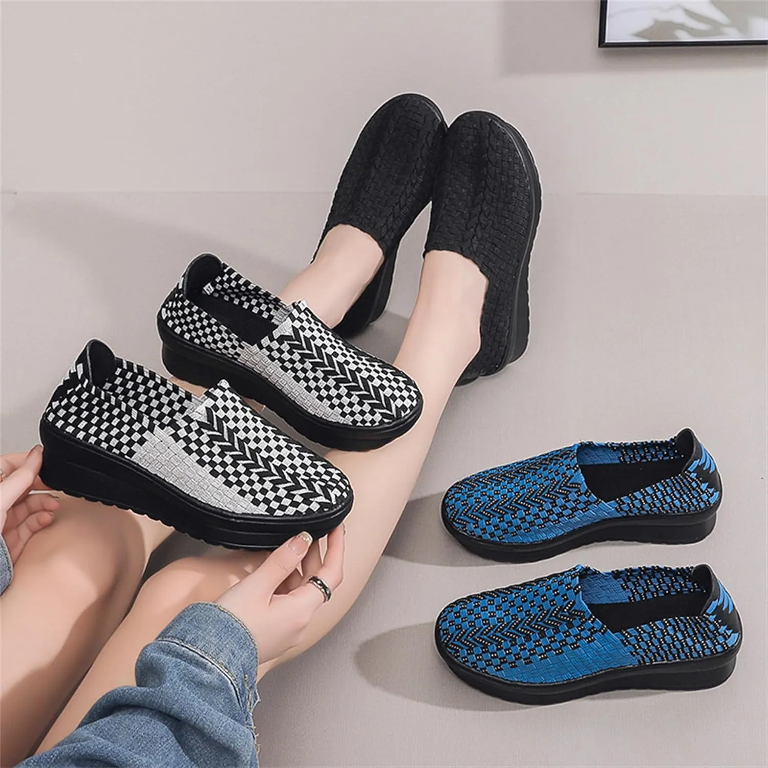 Veroders Women's Platform Wedge Closed-Toe Sandals Comfortable Walking Shoes Woven Pumps Mary Jane Shoes for School Beach
