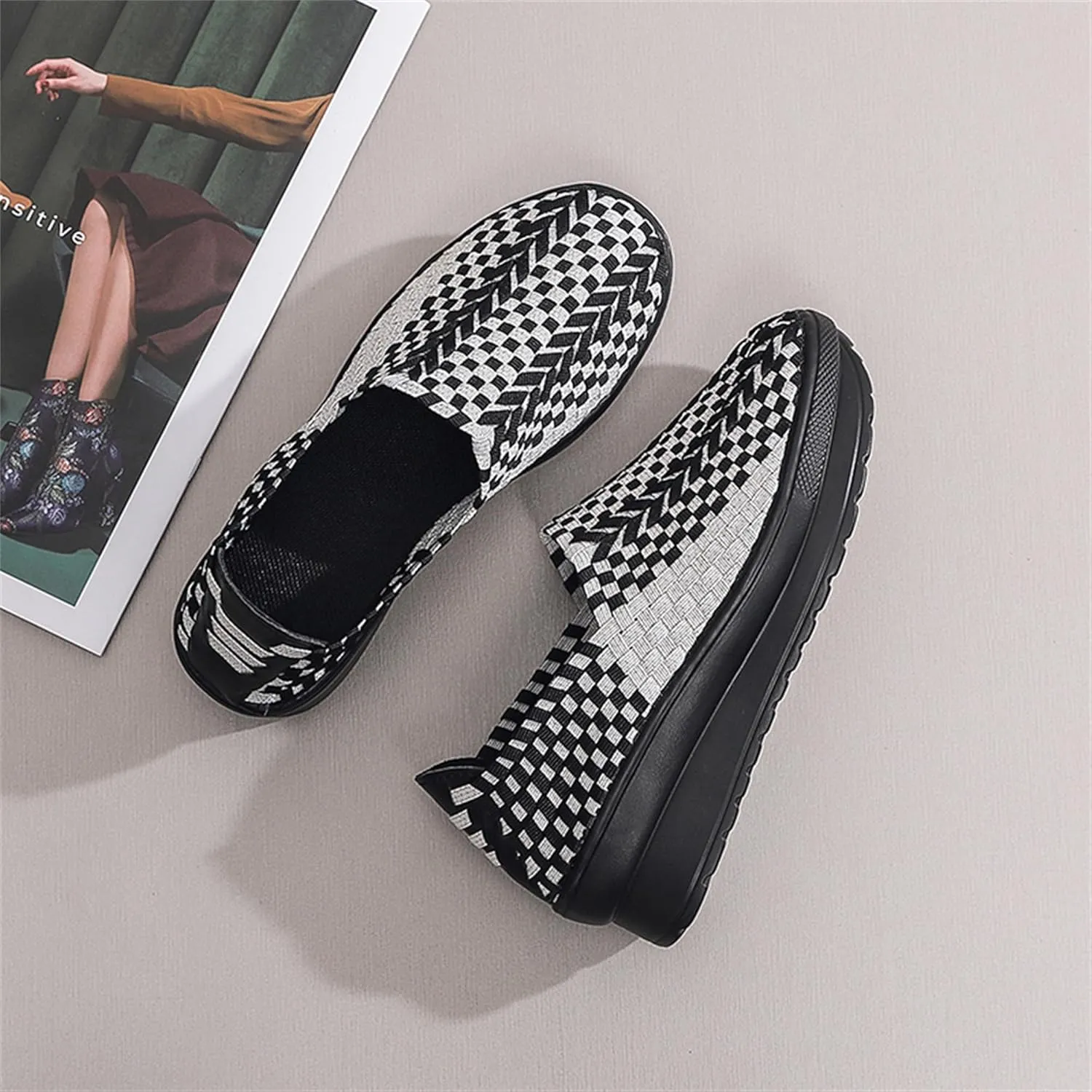 Veroders Women's Platform Wedge Closed-Toe Sandals Comfortable Walking Shoes Woven Pumps Mary Jane Shoes for School Beach