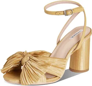 VIMISAOI Women's Bow Knot Heeled Sandals Open Toe High Block Chunky Heels Ankle Buckle Strap Pleated Bride Wedding Party Dress Shoes