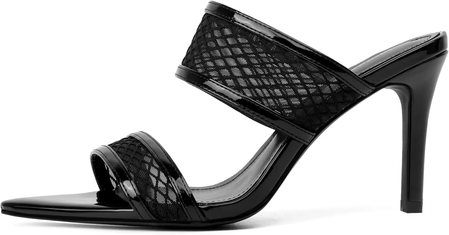 vivianly Clear Pointed Toe Heels Sandals Transparent Strap Stiletto High Heels Slip on Mules for Women