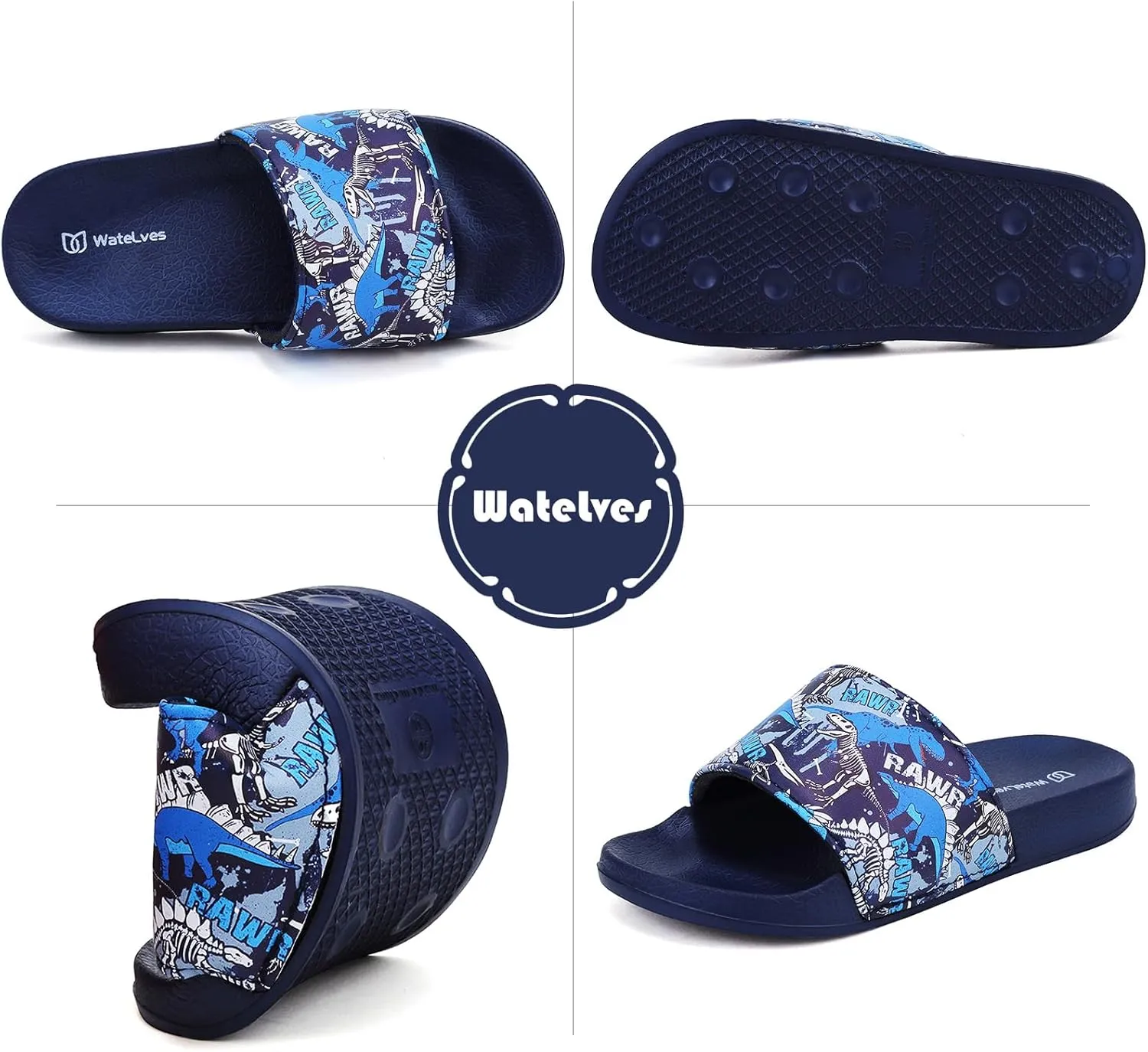 WateLves Girls & Boys Slide Sandals Kids Summer Slippers Slip On for Outdoor Beach Pool Shower (Little Kid/Big Kid)