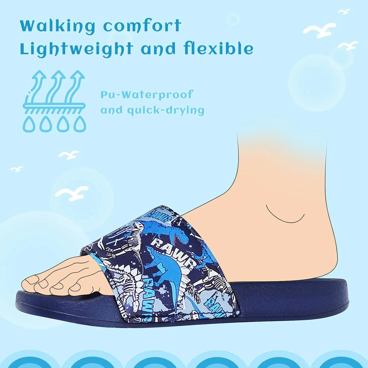 WateLves Girls & Boys Slide Sandals Kids Summer Slippers Slip On for Outdoor Beach Pool Shower (Little Kid/Big Kid)