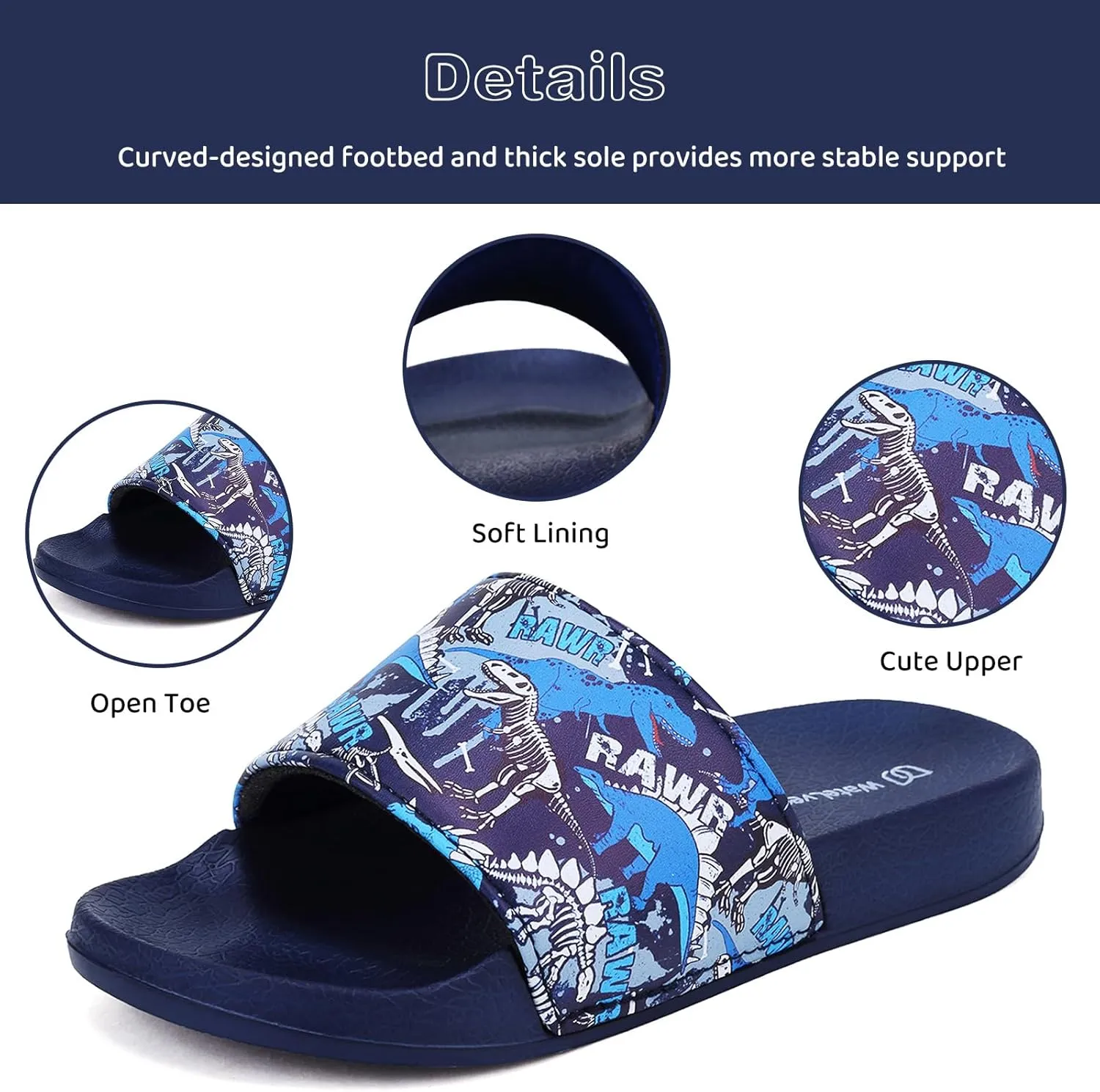 WateLves Girls & Boys Slide Sandals Kids Summer Slippers Slip On for Outdoor Beach Pool Shower (Little Kid/Big Kid)