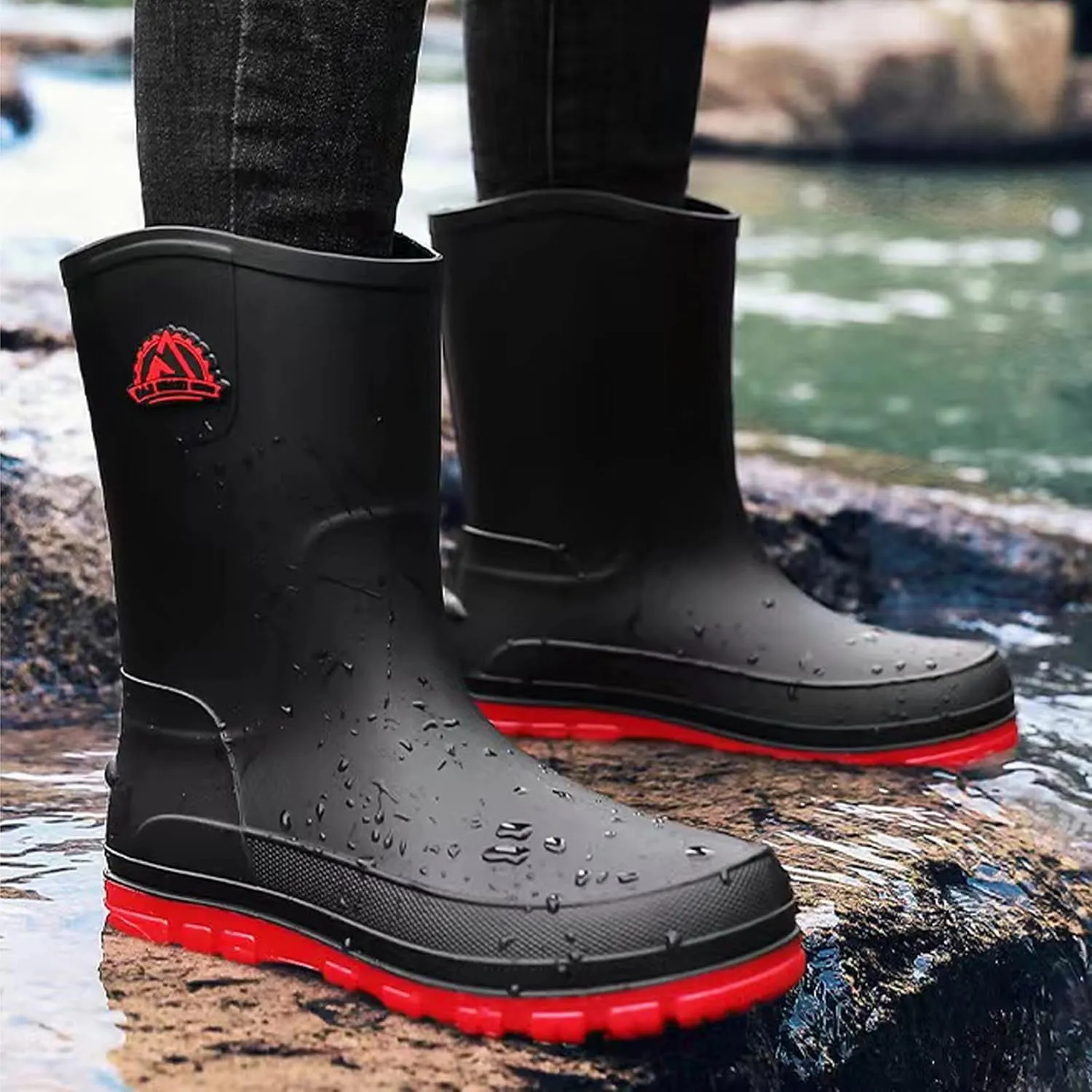 Waterproof Garden Rain Boots for Men Breathable Lightweight Mid Calf Deck Fishing Outdoor Slip Resistant Shoes