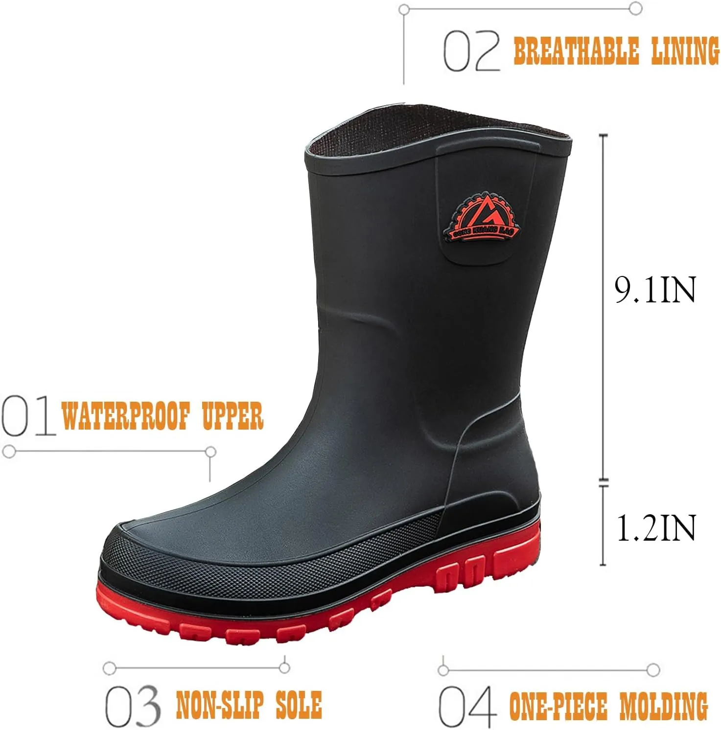 Waterproof Garden Rain Boots for Men Breathable Lightweight Mid Calf Deck Fishing Outdoor Slip Resistant Shoes