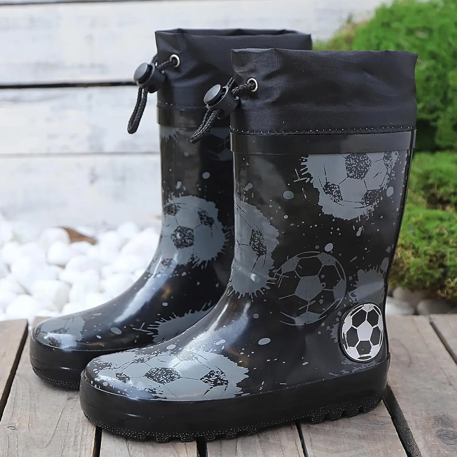 Waterproof Rain Boots for Toddler and Kids - Boys Girls Rubber Rain Boots with Easy on Handles for Outdoor Playing