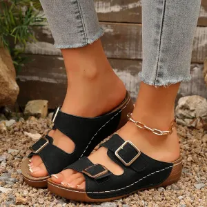 Wedges Sandals for Women Dressy 2025 Womens Platform Slippers Adjustable Buckle Straps Band Suede Clogs Slip on Flatform Sandal Shoes