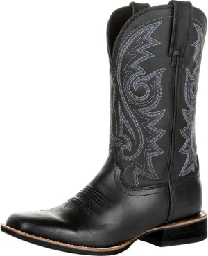 Western Cowboy Boots for Men,Western Square Toe Cowboy Boots Retro Leather Embroidery Casual Chunky Heel Wide Calf Pull On Boots