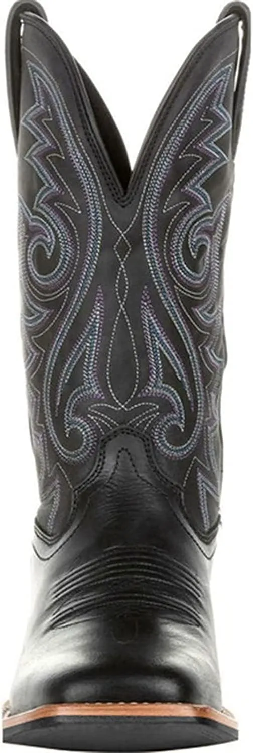Western Cowboy Boots for Men,Western Square Toe Cowboy Boots Retro Leather Embroidery Casual Chunky Heel Wide Calf Pull On Boots