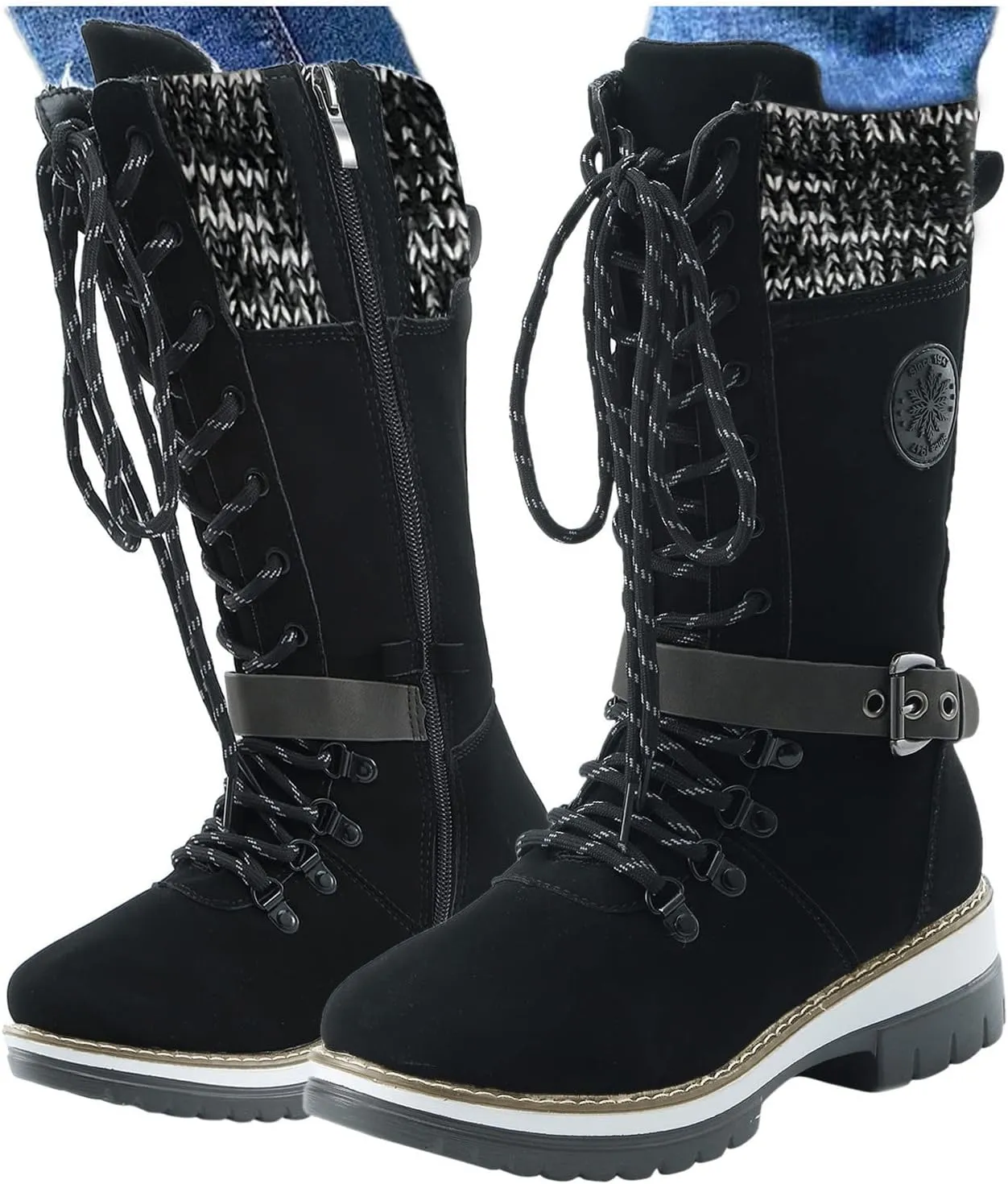 Winter Boots for Women Waterproof Snow High Cut Mid Calf Outdoor Durable Thermal Padded Warm Walking Heeled Shoes