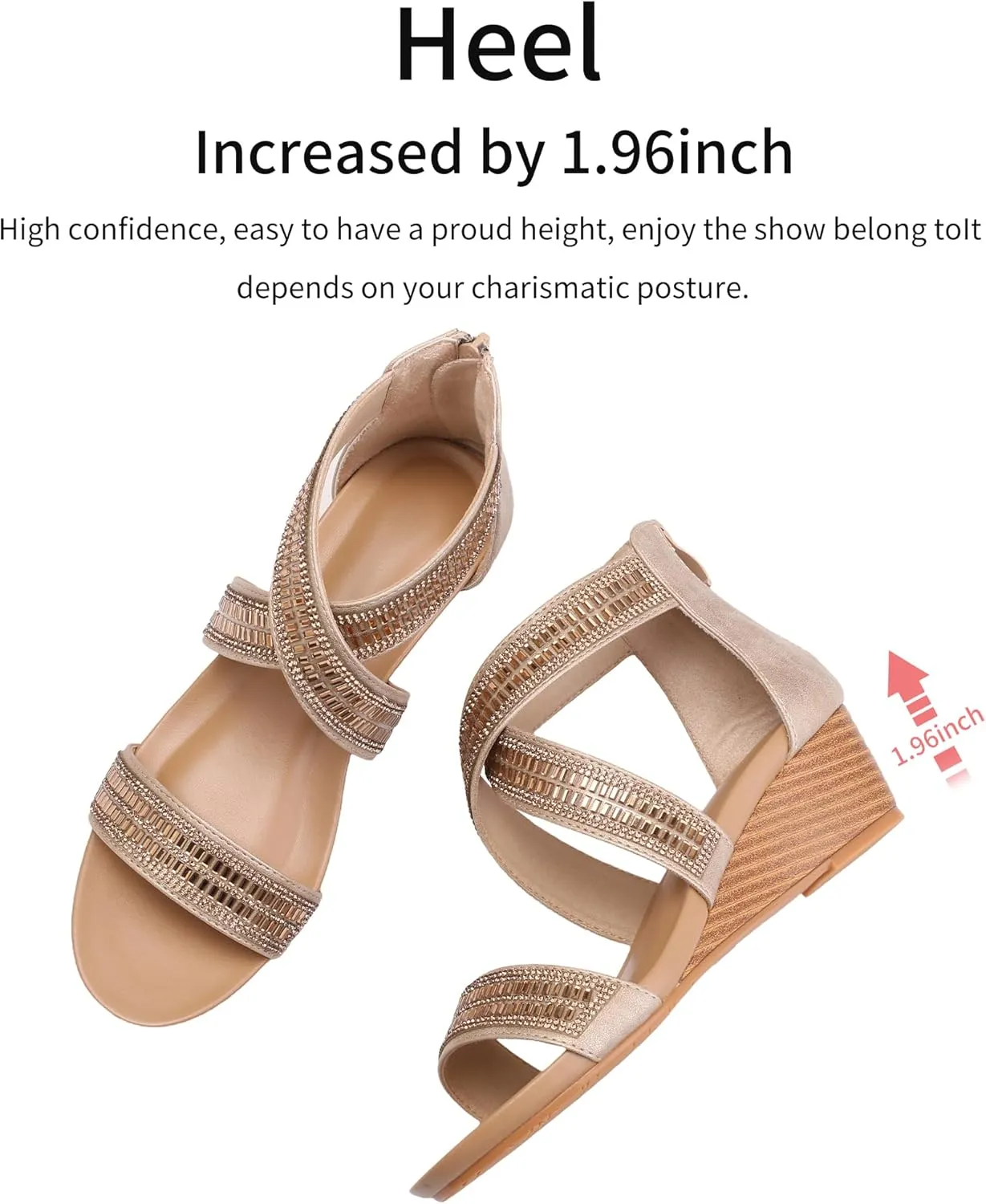 WOJWSKI Wedge Sandals for Women Bohemia Rhinestone Open Toe Roman Heel Zipper Summer Dressy Women's Beach Casual Shoes