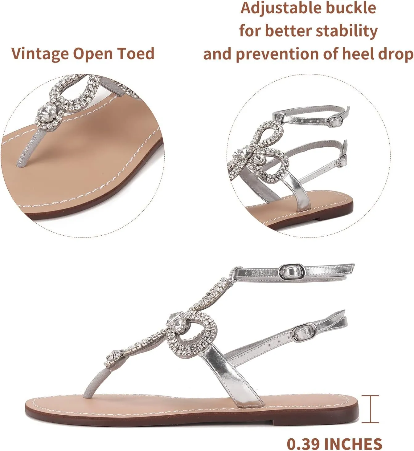 Women Rhinestone Flat Sandals Ankle Strap Summer Gold Silver Gladiator Shiny Gem Sandals Dressy Bridal Beach Bohemian Rhinestone Sandals For Wedding