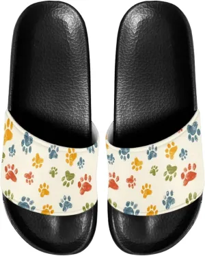 Women Sandals Slides Non-Slip Slippers Casual Black Sole Summer Shoes for College Dorm Gym Beach