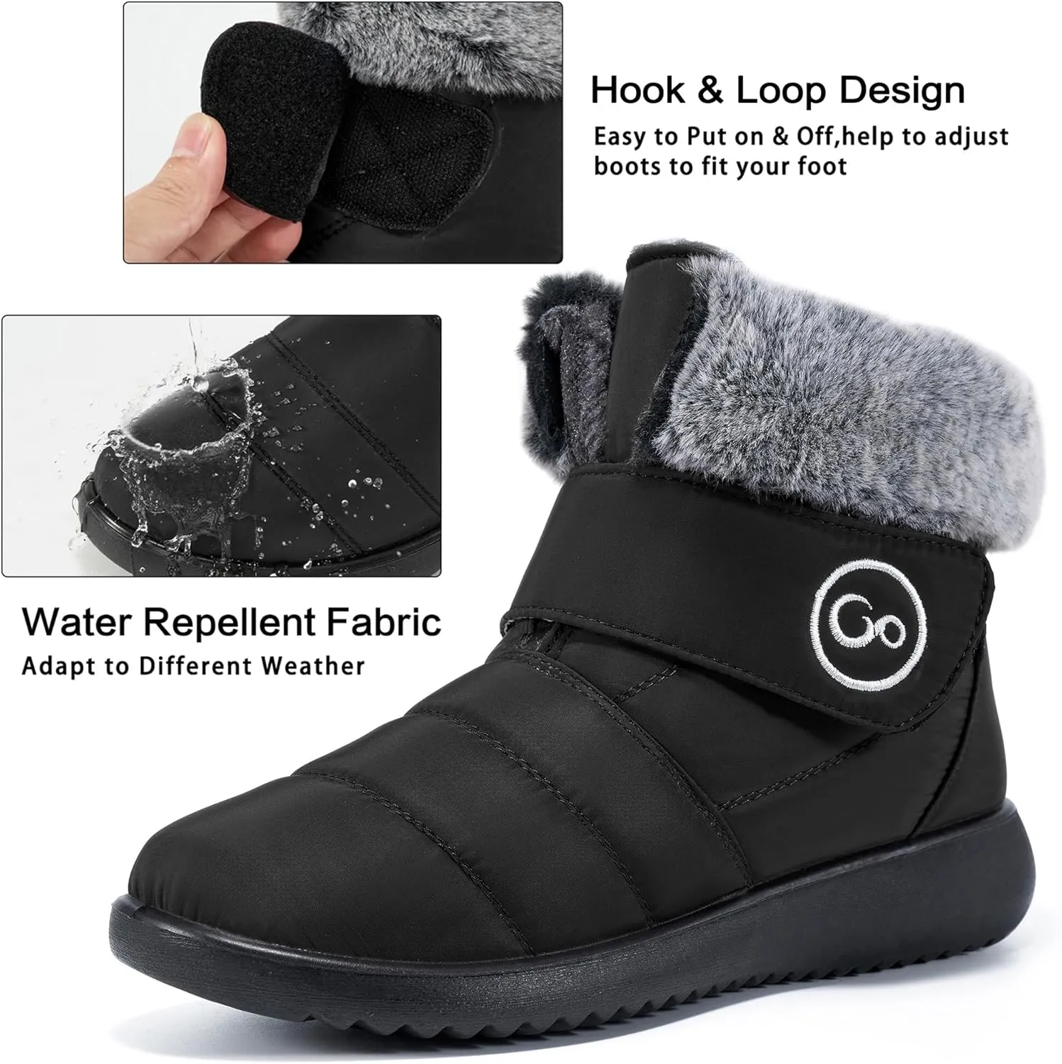 Women Snow Boots Winter Shoes With Hook Loop Comfortable Fur Lined Boots for Women Waterproof Slip On Booties Warm Anti Slip Shoes