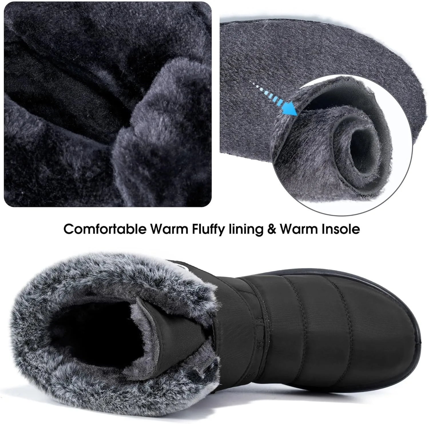 Women Snow Boots Winter Shoes With Hook Loop Comfortable Fur Lined Boots for Women Waterproof Slip On Booties Warm Anti Slip Shoes