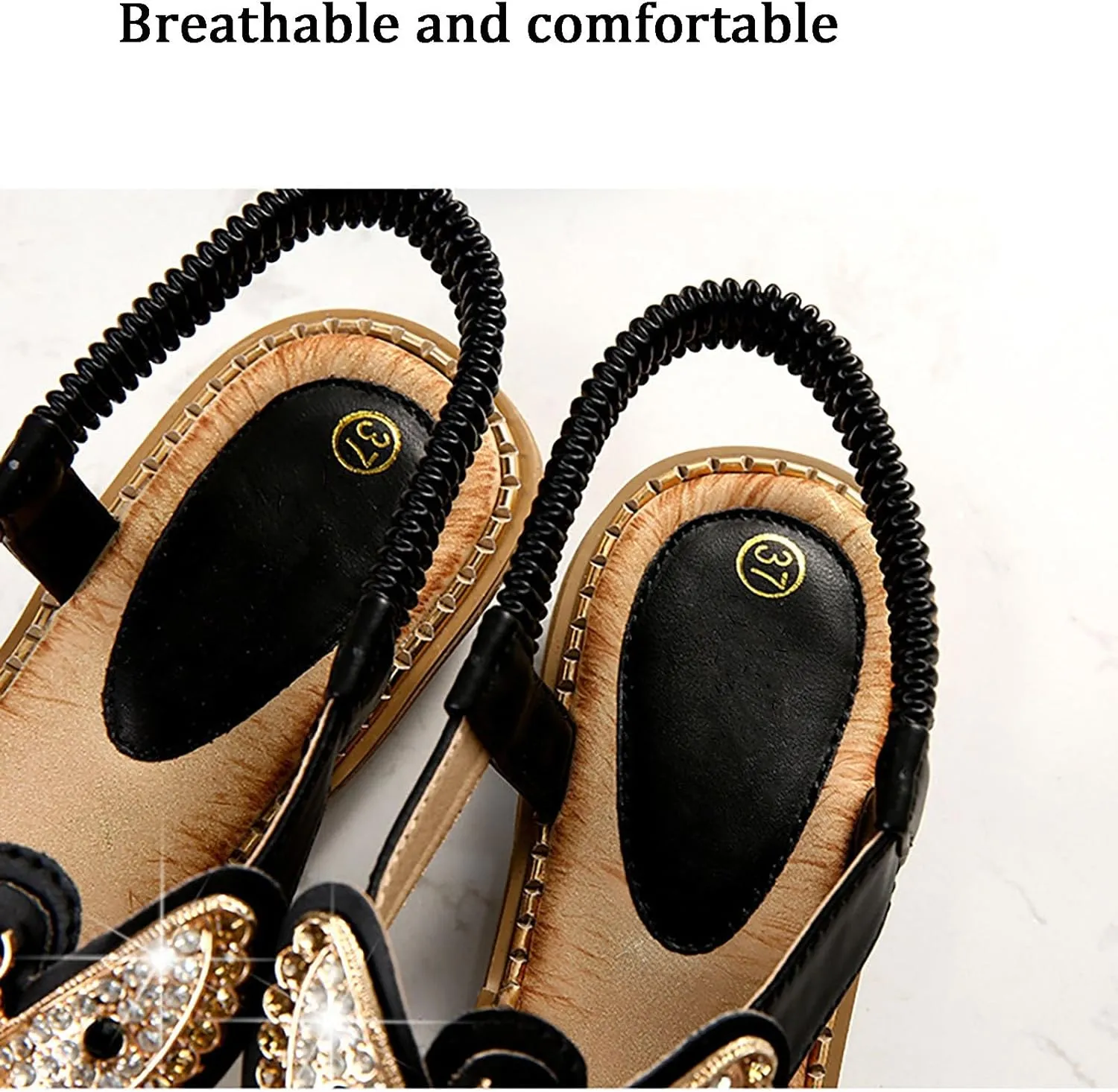 Women's Boho Bling Jeweled Flat Sandals T-strap Summer Beach Slingback Retro Flipflops Thong Sandal