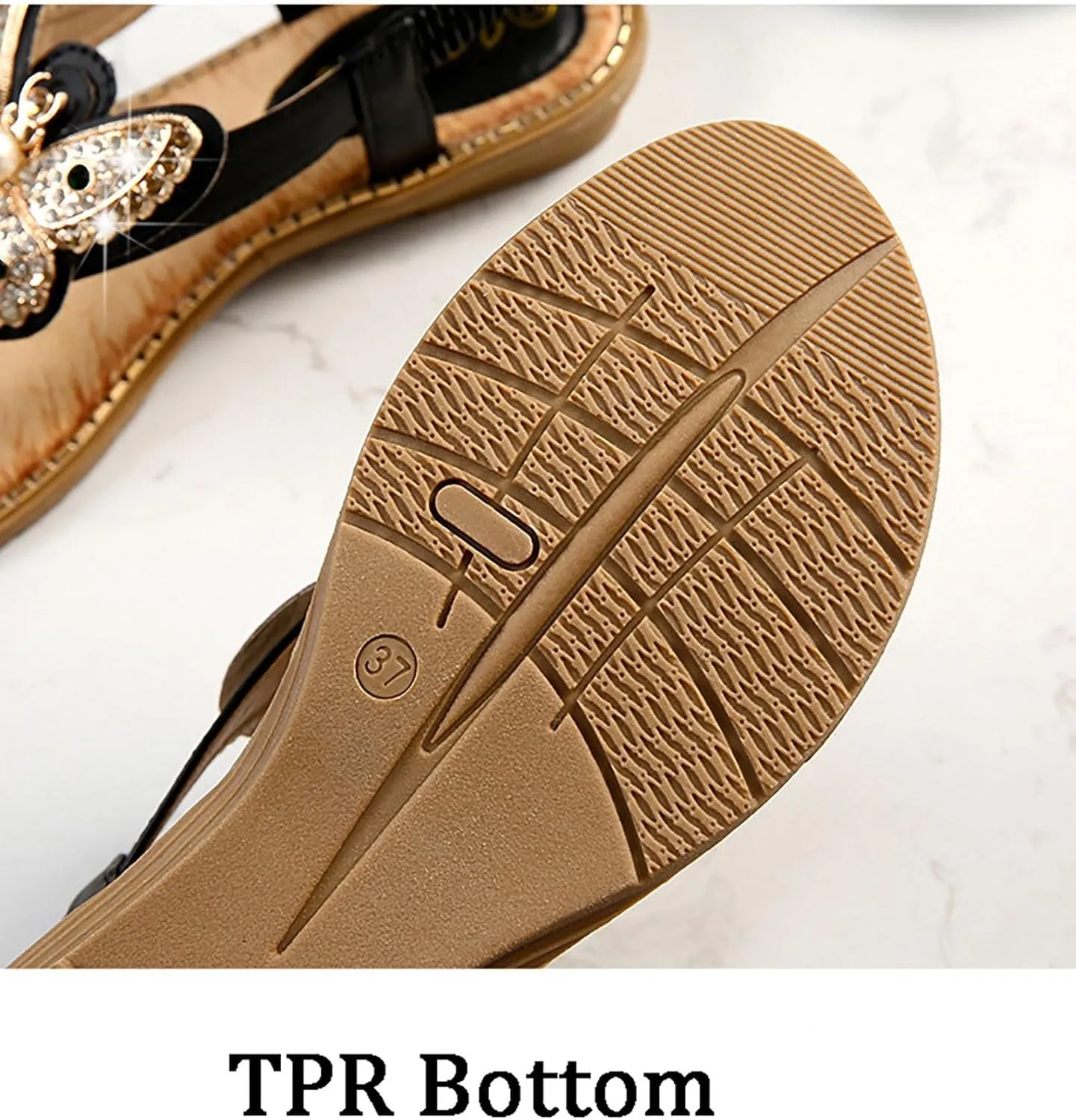 Women's Boho Bling Jeweled Flat Sandals T-strap Summer Beach Slingback Retro Flipflops Thong Sandal