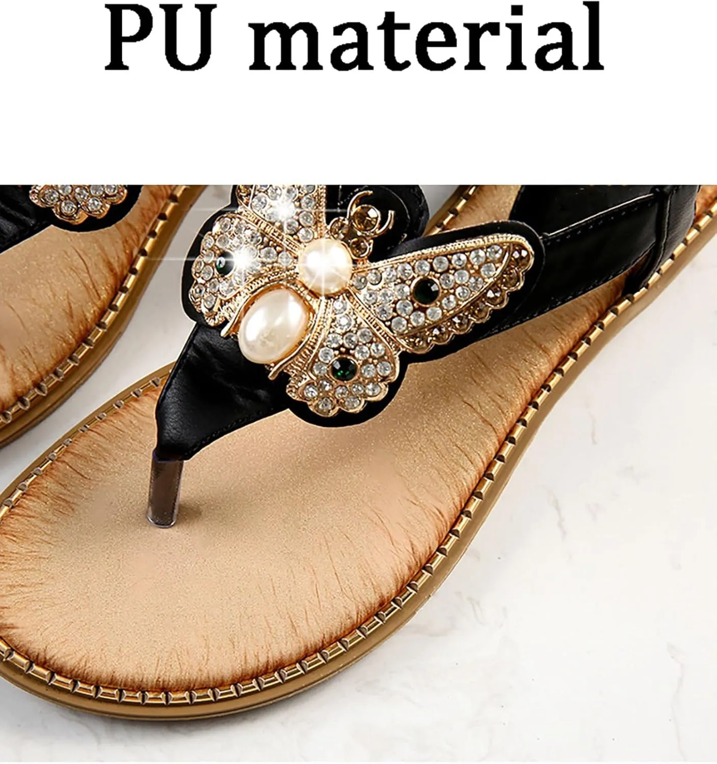 Women's Boho Bling Jeweled Flat Sandals T-strap Summer Beach Slingback Retro Flipflops Thong Sandal