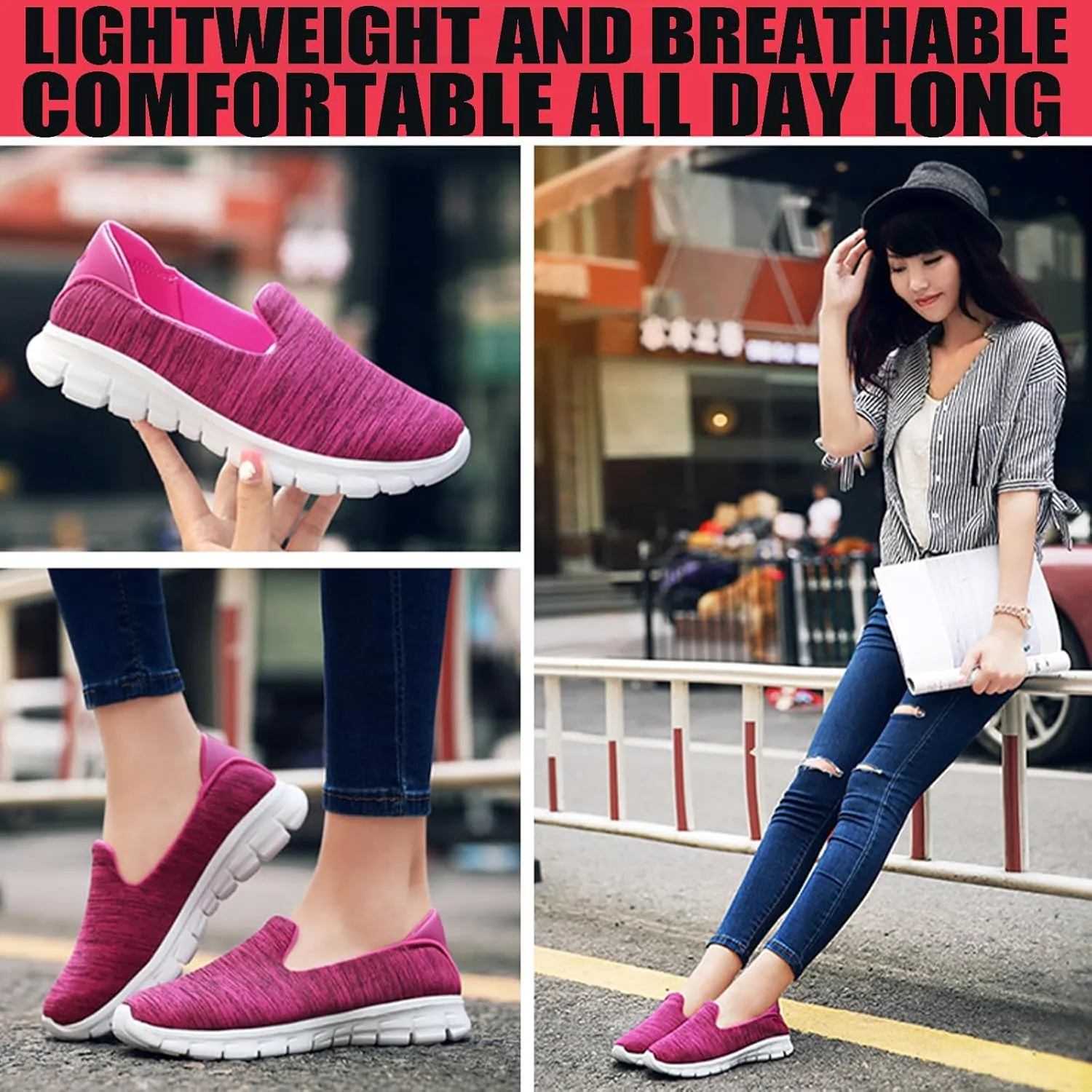 Women's Breathable Mesh Slip-On Loafers Classic Round Toe Flat Lightweight Non-Slip Mom Nurse Driving Walking Shoes